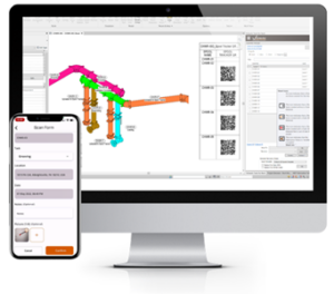 The SpoolTracker app on a mobile phone and in the online portal.